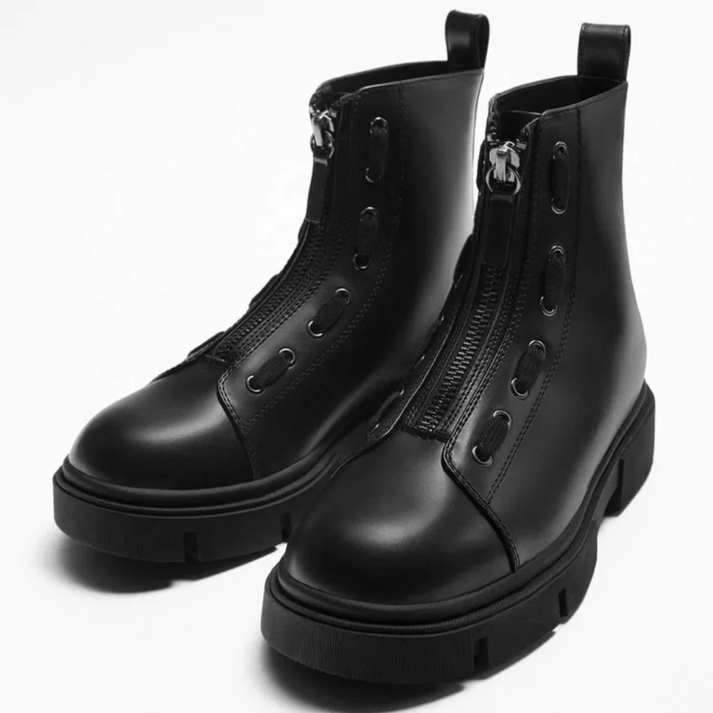 Zara Front Zip Chunky Ankle Boots